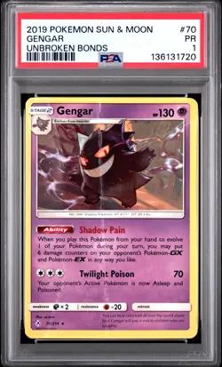 2019 POKEMON SUN & MOON UNBROKEN BONDS #70 GENGAR PSA 1 - Image 1