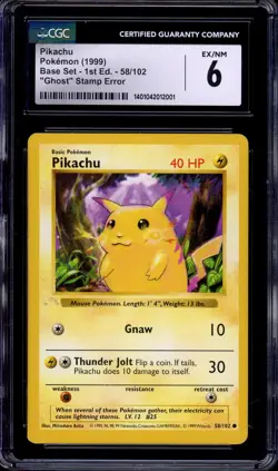 1999 Pokemon Game Ghost Stamp Error Pikachu #58 CGC 6 EX-NM - Image 1