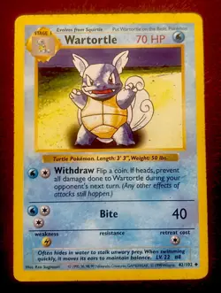 1999 Pokemon Card Rare Wartortle Base set Shadowless 42/102 - Image 1