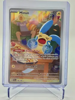 Pokemon TCG Minun Card 194/182 Paradox Rift IR Holo NM Condition - Image 1