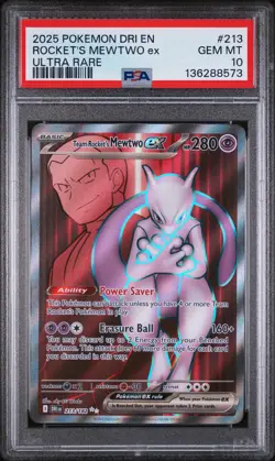 2025 POKEMON DRI EN-DESTINED RIVALS ULTRA RARE TEAM ROCKET'S MEWTWO EX PSA 10 - Image 1