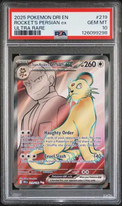 2025 POKEMON DRI EN-DESTINED RIVALS ULTRA RARE TEAM ROCKET'S PERSIAN EX PSA 10 - Image 1