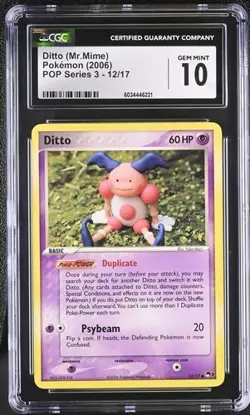 CGC 10 GEM MINT Ditto (Mr. Mime) 12/17 Pokemon 2006 POP Series 3 - Image 1