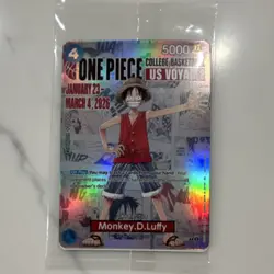 One Piece Monkey D. Luffy US Voyage College Basketball Promo Card Sealed - Image 1