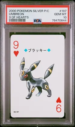 PSA 10 Umbreon #197 - 9 OF HEARTS Pokemon Silver Version Poker Playing Card - US - Image 1