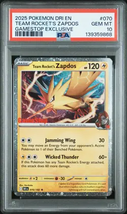2025 POKEMON DRI EN-DESTINED RIVALS #070 TEAM ROCKET'S ZAPDOS PSA 10 - Image 1