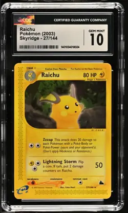 CGC 10 Raichu 27/144 Skyridge Pokemon 2003 - Image 1