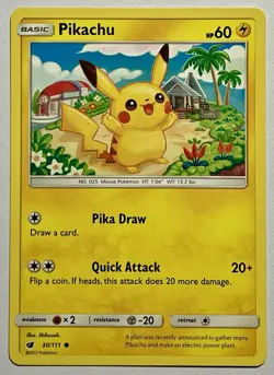 Pikachu 30/111 (NM) Common Sun & Moon: Crimson Invasion 2017 Pokemon Card TCG - Image 1