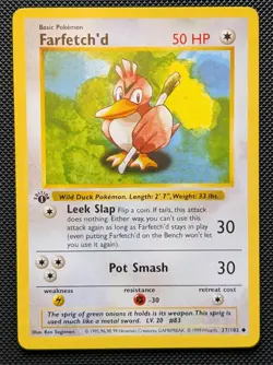 Pokemon Cards: Base Set 1st Edition Uncommon: Farfetch'd 27/102 - Image 1