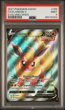 PSA 9 MINT 2021 Pokemon Evolving Skies FLAREON V #169 Full Art Ultra Rare Holo - Image 1