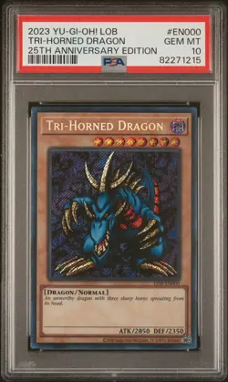 2023 YU-GI-OH! LOB 25TH ANNIVERSARY EDITION #EN000 TRI-HORNED DRAGON PSA 10 - Image 1