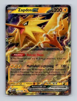 Zapdos ex 145 2023 Pokemon Scarlet & Violet MEW 151 Double Rare Card NM+ - Image 1