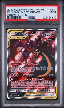 Pokemon TCG Naganadel & Guzzlord GX 224/236 Alt Art SM Cosmic Eclipse PSA 9 MINT - Image 1