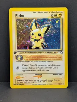 Pichu 12/111 Neo Genesis 1st Edition Holo Rare Pokemon TCG Nintendo Pikachu MP+ - Image 1
