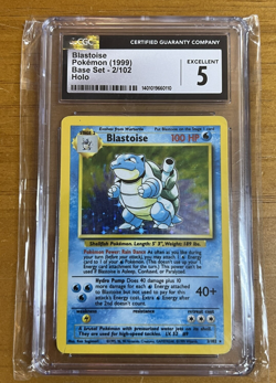 Game Card Pokemon Blastoise 1999 CGC Excellent 5 Base Set 2/102 Holo Graded Card - Image 1