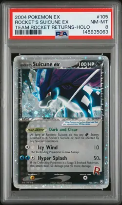 2004 POKEMON EX TEAM ROCKET RETURNS #105 ROCKET'S SUICUNE EX-HOLO PSA 8 - Image 1