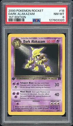 DARK ALAKAZAM 2000 Pokemon Team Rocket 1st Edition Non Holo #18 - PSA 8 - Image 1