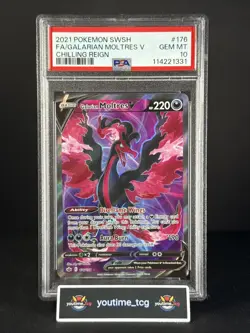 2021 Pokemon Sword & Shield Chilling Reign Fa Galarian Moltres V #176 PSA 10 - Image 1