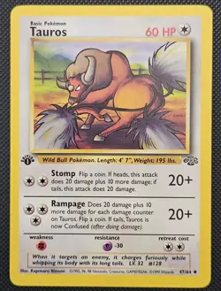 Near Mint - Vintage Pokemon TCG Jungle WoTC Tauros 1st Edition #47/64 - Image 1