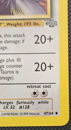Near Mint - Vintage Pokemon TCG Jungle WoTC Tauros 1st Edition #47/64 - Image 4