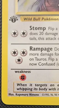 Near Mint - Vintage Pokemon TCG Jungle WoTC Tauros 1st Edition #47/64 - Image 5