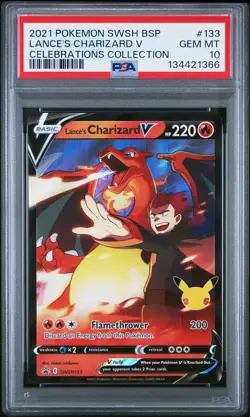 2021 POKEMON SWSH BLACK STAR PROMO CELEBRATIONS COLL LANCE'S CHARIZARD V PSA 10 - Image 1