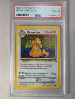 Dragonite Holo 1999 Pokemon Fossil Set #4 PSA 8 NM-MT – Vintage WOTC - Image 1