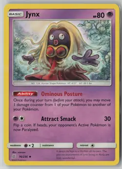 Jynx 76/236 Pokemon Unified Minds Uncommon Lightly Played (LP) 1 - Image 1