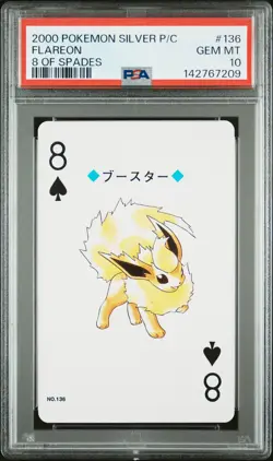 2000 POKEMON SILVER VERSION PLAYING CARDS 8 OF SPADES #136 FLAREON PSA 10 - Image 1