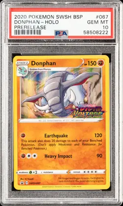 2020 POKEMON SWSH BLACK STAR PROMO PRERELEASE #067 DONPHAN-HOLO PSA 10 - Image 1