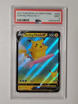 2021 POKEMON CELEBRATIONS #008 SURFING PIKACHU V PSA 9 - Image 1