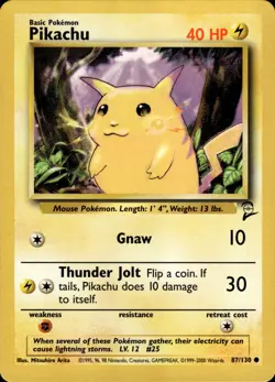 Pokemon TCG Card WOTC Vintage Wizards Pikachu 087/130 Base Set 2 087/130 - Image 1