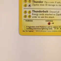 Pokemon TCG Zapdos Holo Rare 80 HP Basic Card 15/62 Fossil Unlimited - Image 3