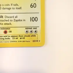 Pokemon TCG Zapdos Holo Rare 80 HP Basic Card 15/62 Fossil Unlimited - Image 4