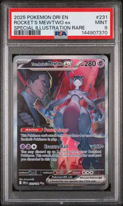 2025 POKEMON DRI EN-DESTINED RIVALS #231 TEAM ROCKET'S MEWTWO EX PSA 9 - Image 1