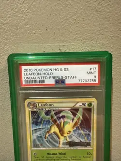 PSA 9 LEAFEON 17/90 staff Holo Rare HGSS Undaunted Set Pokemon Read Description - Image 2