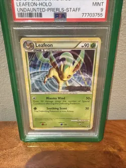 PSA 9 LEAFEON 17/90 staff Holo Rare HGSS Undaunted Set Pokemon Read Description - Image 3
