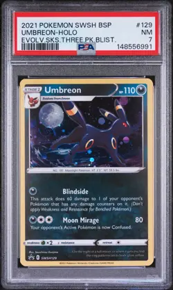 2021 POKEMON SWSH BLACK STAR PROMO #129 UMBREON-HOLO PSA 7 - Image 1