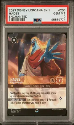 Disney Lorcana Hades King of Olympus Enchanted Holo 205/204 PSA 10 - Image 1