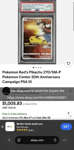 Pokemon Red's Pikachu 270/SM-P Pokemon Center 20th Anniversary Campaign PSA 10 - Image 2