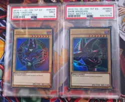 PSA 9 SET Dark Magician YGLD-ENB02 + ENC09 Battle City Ultra Rare YuGiOh - Image 1