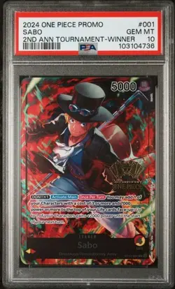 One Piece CCG Sabo Alt Art 2nd Ann Tournam Winner Promo Holo PSA 10 Gem Mint TCG - Image 1