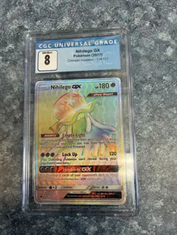 CGC 8 Nihilego GX 114/111 Crimson Invasion Secret Rare Rainbow Pokemon Card - Image 1