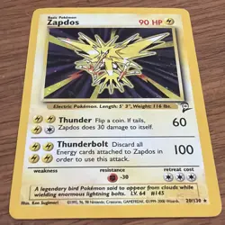 Pokemon TCG Zapdos Base Set 2 Holo Unlimited Rare Card 20/130 MP/LP - Image 1