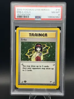 PSA 8 Erika (1st Ed.) Gym Heroes 16/132 Holo Pokemon Card - Image 1