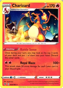 Pokemon TCG Charizard 025/185 Swsh04: Vivid Voltage Regular Rare NM - Image 1