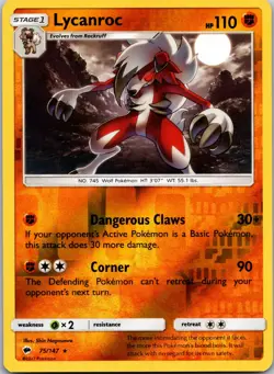 Lycanroc 75/147 Holo R Burning Shadows Pokemon Reverse Holo NM - Image 1