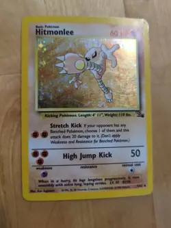 Pokemon Hitmonlee 7/62 Fossil Holo Rare Unlimited 60 HP English 1999 WOTC - Image 1