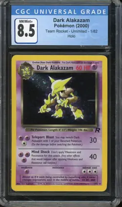 2000 POKEMON DARK ALAKAZAM TEAM ROCKET UNLIMITED HOLO 1/82 NM MINT + CGC 8.5 - Image 1