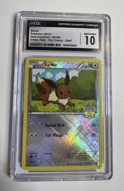Pokemon 2012 Eevee 84 X-Hatch Holo Dark Explorers City Championship Staff CGC 10 - Image 1